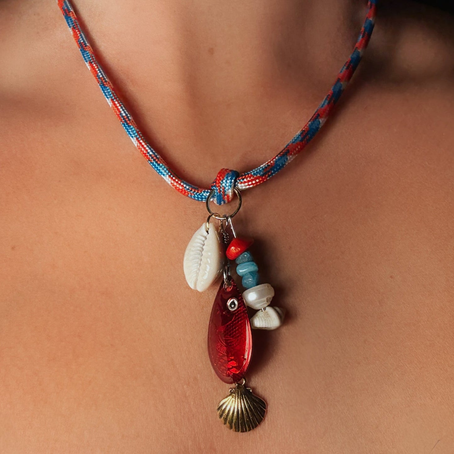 Red Snapper Necklace – Handmade Fishing Lure & Shell Jewelry