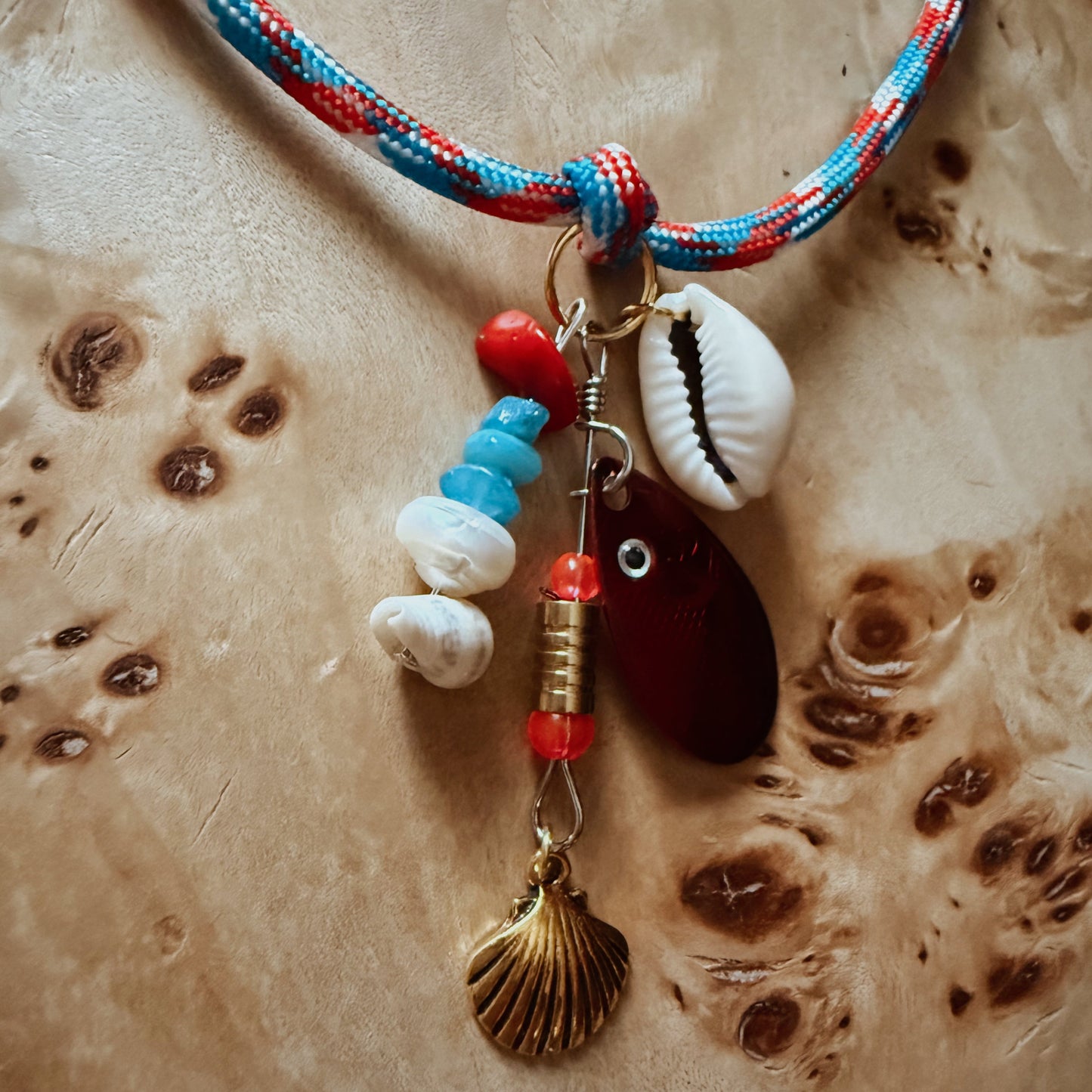 Red Snapper Necklace – Handmade Fishing Lure & Shell Jewelry